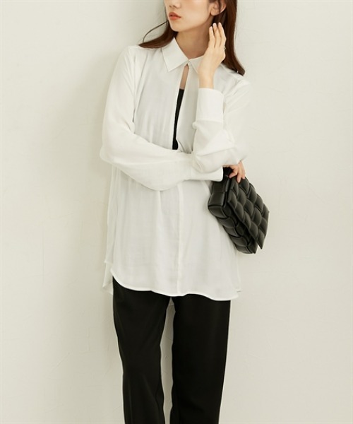 nissen（ニッセン）の「深Ｖネックビッグシルエットスキッパーシャツ（シャツ/ブラウス・レディース・グレー/アイボリー・M/L/LL）」の8枚目の写真