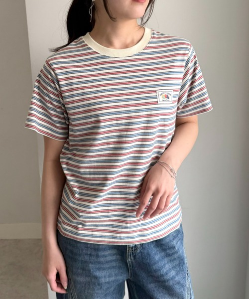 FRUIT OF THE LOOM(フルーツオブザルーム)の「【FRUIT OFTHE LOOM×UNDOVE】別注 綿100%カジュアルボーダーTシャツ (フルーツオブザルーム/FTL/フルーツ柄/フルーツロゴ/ランダムボーダー/ピスネームロゴ/ストレッチ/)(Tシャツ/カットソー・レディース・イエロー系その他/アイボリー系・MEDIUM/LARGE/X-LARGE)」の2枚目の写真