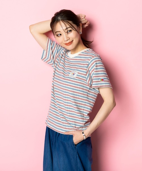 FRUIT OF THE LOOM(フルーツオブザルーム)の「【FRUIT OFTHE LOOM×UNDOVE】別注 綿100%カジュアルボーダーTシャツ (フルーツオブザルーム/FTL/フルーツ柄/フルーツロゴ/ランダムボーダー/ピスネームロゴ/ストレッチ/)(Tシャツ/カットソー・レディース・イエロー系その他/アイボリー系・MEDIUM/LARGE/X-LARGE)」の4枚目の写真