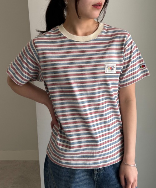 FRUIT OF THE LOOM(フルーツオブザルーム)の「【FRUIT OFTHE LOOM×UNDOVE】別注 綿100%カジュアルボーダーTシャツ (フルーツオブザルーム/FTL/フルーツ柄/フルーツロゴ/ランダムボーダー/ピスネームロゴ/ストレッチ/)(Tシャツ/カットソー・レディース・イエロー系その他/アイボリー系・MEDIUM/LARGE/X-LARGE)」の21枚目の写真