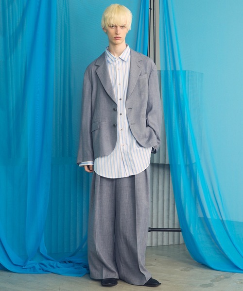 MAISON SPECIAL（メゾンスペシャル）の「《UNISEX》【Italian Dead Stock Fabric】Prime-Over Maxi Regular Collar Long Sleeve Shirts Coat/【イタリアンデッドストックファブリック】プライムオーバーマキシレギュラーカラーロングスリーブシャツコート【MAISON SPECIAL/メゾンスペシャル】（シャツ/ブラウス・メンズ・ホワイト/ライトブルー/ブルー/パープル・1/0/2）」の9枚目の写真