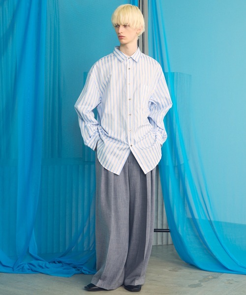 MAISON SPECIAL（メゾンスペシャル）の「《UNISEX》【Italian Dead Stock Fabric】Prime-Over Maxi Regular Collar Long Sleeve Shirts Coat/【イタリアンデッドストックファブリック】プライムオーバーマキシレギュラーカラーロングスリーブシャツコート【MAISON SPECIAL/メゾンスペシャル】（シャツ/ブラウス・メンズ・ホワイト/ライトブルー/ブルー/パープル・1/0/2）」の8枚目の写真