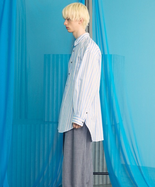 MAISON SPECIAL（メゾンスペシャル）の「《UNISEX》【Italian Dead Stock Fabric】Prime-Over Maxi Regular Collar Long Sleeve Shirts Coat/【イタリアンデッドストックファブリック】プライムオーバーマキシレギュラーカラーロングスリーブシャツコート【MAISON SPECIAL/メゾンスペシャル】（シャツ/ブラウス・メンズ・ホワイト/ライトブルー/ブルー/パープル・1/0/2）」の18枚目の写真