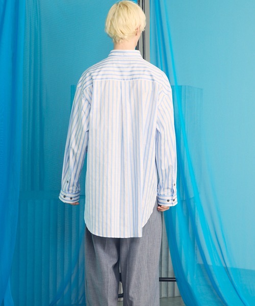 MAISON SPECIAL（メゾンスペシャル）の「《UNISEX》【Italian Dead Stock Fabric】Prime-Over Maxi Regular Collar Long Sleeve Shirts Coat/【イタリアンデッドストックファブリック】プライムオーバーマキシレギュラーカラーロングスリーブシャツコート【MAISON SPECIAL/メゾンスペシャル】（シャツ/ブラウス・メンズ・ホワイト/ライトブルー/ブルー/パープル・1/0/2）」の19枚目の写真