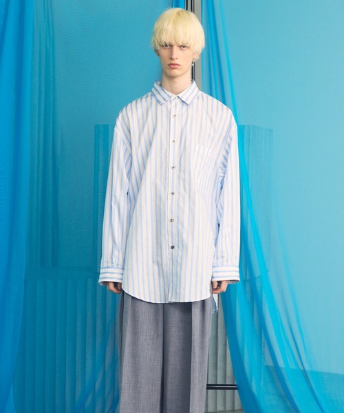 MAISON SPECIAL（メゾンスペシャル）の「《UNISEX》【Italian Dead Stock Fabric】Prime-Over Maxi Regular Collar Long Sleeve Shirts Coat/【イタリアンデッドストックファブリック】プライムオーバーマキシレギュラーカラーロングスリーブシャツコート【MAISON SPECIAL/メゾンスペシャル】（シャツ/ブラウス・メンズ・ホワイト/ライトブルー/ブルー/パープル・1/0/2）」の17枚目の写真