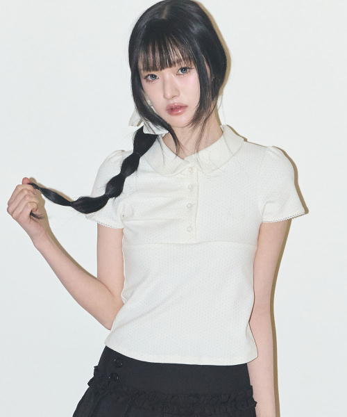 セール】ドットピンタックカラーTアイボリー（Tシャツ/カットソー