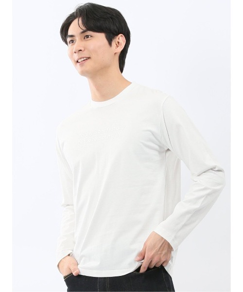 TAKA-Q(タカキュー)の「【綿100%】タカキュー メッセージロゴ プリント クルーネック 長袖 Tシャツ(Tシャツ/カットソー・メンズ・ブラック/ホワイト・LARGE/MEDIUM/X-LARGE)」の1枚目の写真