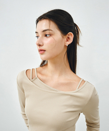 [SET] ボートネックレイヤードリブTシャツ ベージュ MDTS087BEIGE