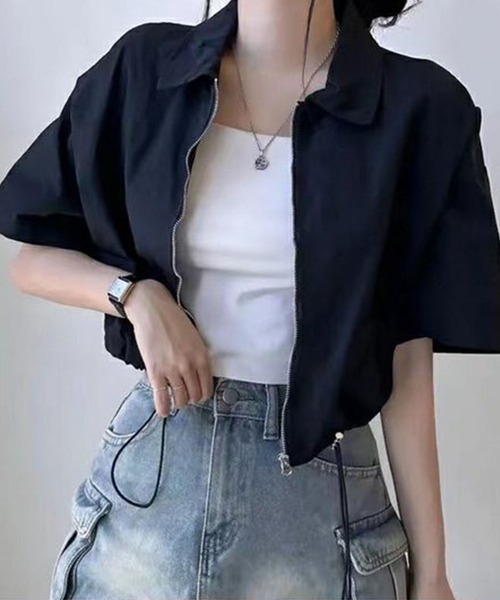 ドローコードショート丈半袖ブルゾン（ブルゾン）｜GLAMOROUS JANE