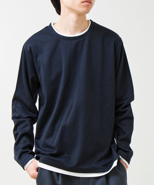 GLOSTER(グロスター)の「メランジ微起毛スムース フェイクレイヤード ロンT(Tシャツ/カットソー・メンズ・ライトグリーン/ネイビー/ライトグレー/ブラック・M/L/S)」の2枚目の写真