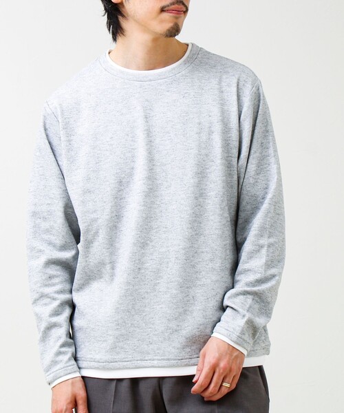 GLOSTER(グロスター)の「メランジ微起毛スムース フェイクレイヤード ロンT(Tシャツ/カットソー・メンズ・ライトグリーン/ネイビー/ライトグレー/ブラック・M/L/S)」の4枚目の写真