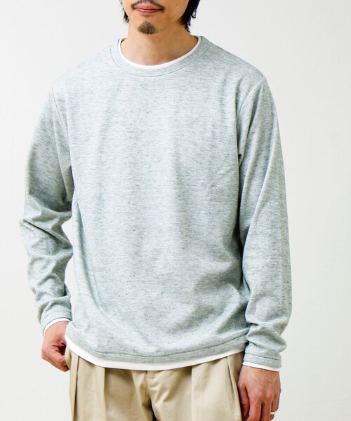 GLOSTER(グロスター)の「メランジ微起毛スムース フェイクレイヤード ロンT(Tシャツ/カットソー・メンズ・ライトグリーン/ネイビー/ライトグレー/ブラック・M/L/S)」の12枚目の写真