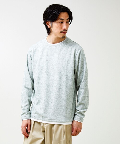GLOSTER(グロスター)の「メランジ微起毛スムース フェイクレイヤード ロンT(Tシャツ/カットソー・メンズ・ライトグリーン/ネイビー/ライトグレー/ブラック・M/L/S)」の13枚目の写真