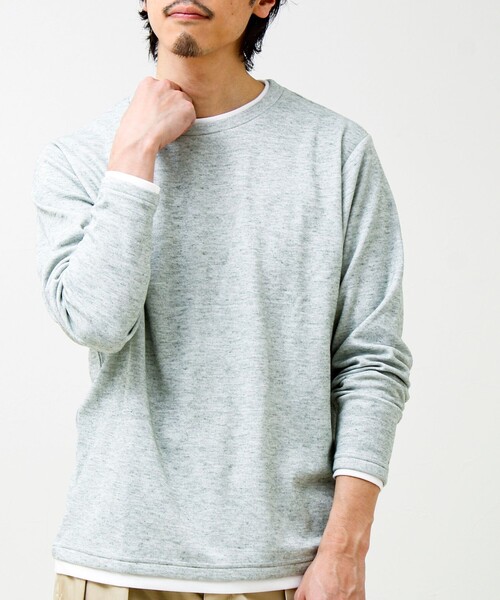 GLOSTER(グロスター)の「メランジ微起毛スムース フェイクレイヤード ロンT(Tシャツ/カットソー・メンズ・ライトグリーン/ネイビー/ライトグレー/ブラック・M/L/S)」の16枚目の写真