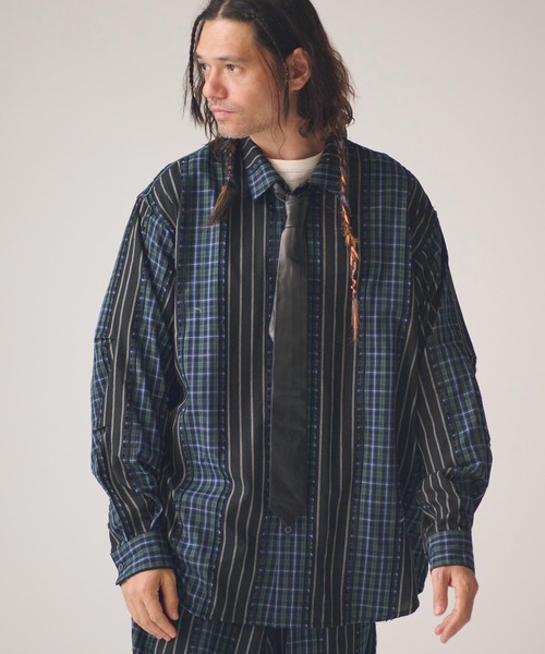 ADAM PATEK(アダムパテック)の「ms6439-jacquard check-stripe shirt シャツ(AP2615015)(シャツ/ブラウス・メンズ・ブラック/ホワイト・2/1)」の1枚目の写真