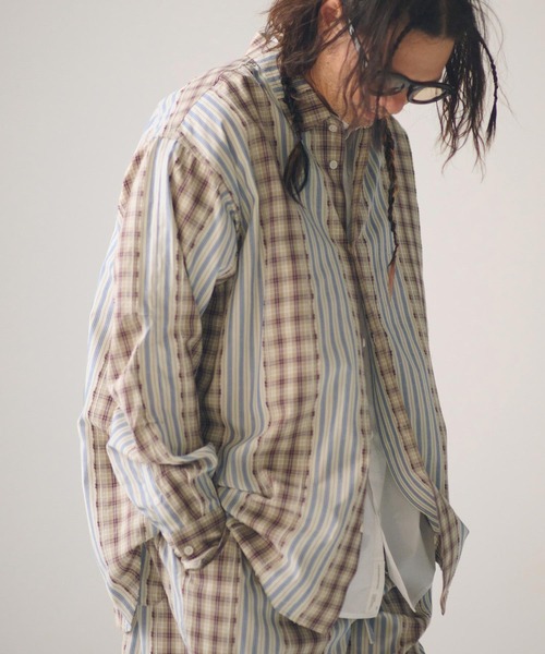 ADAM PATEK(アダムパテック)の「ms6439-jacquard check-stripe shirt シャツ(AP2615015)(シャツ/ブラウス・メンズ・ブラック/ホワイト・2/1)」の4枚目の写真