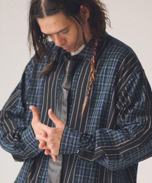 ADAM PATEK(アダムパテック)の「ms6439-jacquard check-stripe shirt シャツ(AP2615015)(シャツ/ブラウス・メンズ・ブラック/ホワイト・2/1)」の12枚目の写真