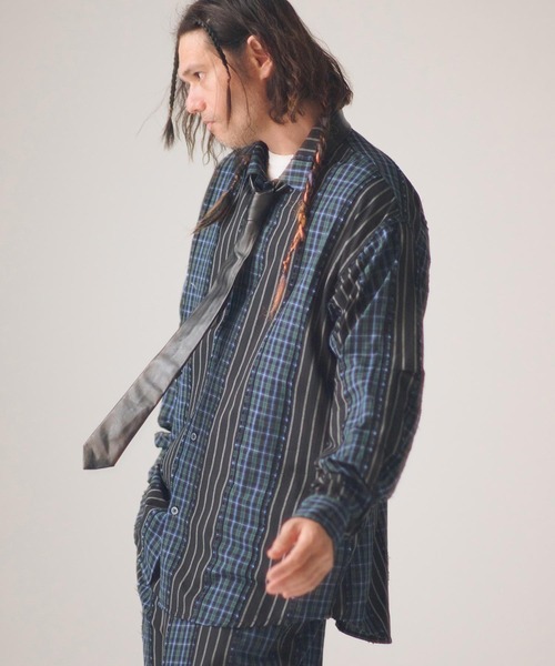ADAM PATEK(アダムパテック)の「ms6439-jacquard check-stripe shirt シャツ(AP2615015)(シャツ/ブラウス・メンズ・ブラック/ホワイト・2/1)」の13枚目の写真