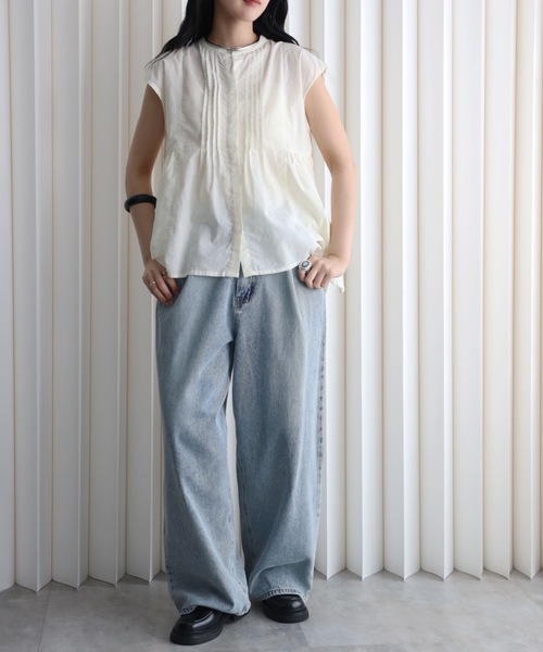 YENNA（イェンナ）の「インド綿ピンタックフレアブラウス（シャツ/ブラウス・レディース・アイボリー/ブラック/モカ・FREE）」の6枚目の写真