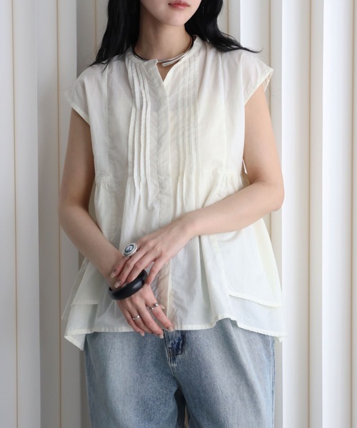 YENNA（イェンナ）の「インド綿ピンタックフレアブラウス（シャツ/ブラウス・レディース・アイボリー/ブラック/モカ・FREE）」の4枚目の写真