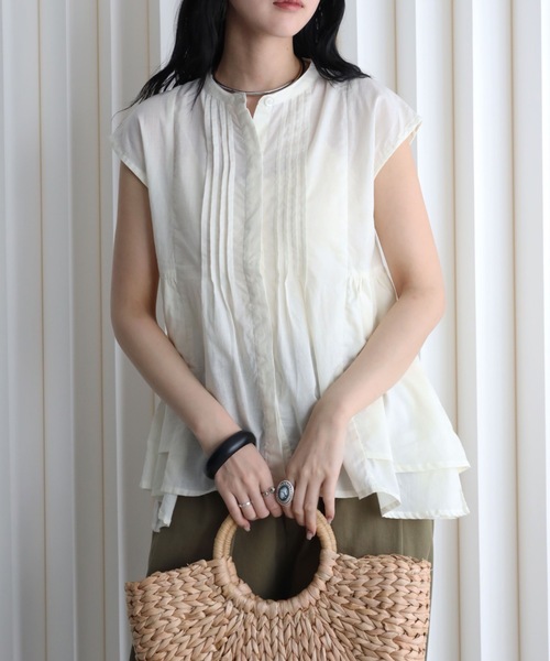 YENNA（イェンナ）の「インド綿ピンタックフレアブラウス（シャツ/ブラウス・レディース・アイボリー/ブラック/モカ・FREE）」の7枚目の写真