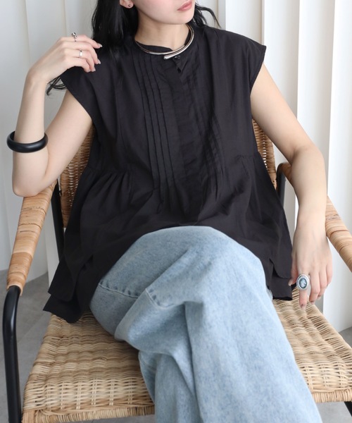 YENNA（イェンナ）の「インド綿ピンタックフレアブラウス（シャツ/ブラウス・レディース・アイボリー/ブラック/モカ・FREE）」の19枚目の写真