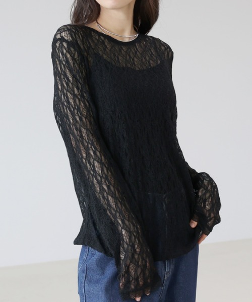 Aletta vita(アレッタビータ)の「サイドタックレースプルオーバー(Tシャツ/カットソー・レディース・チャコール/ブラック/アイボリー・M)」の1枚目の写真
