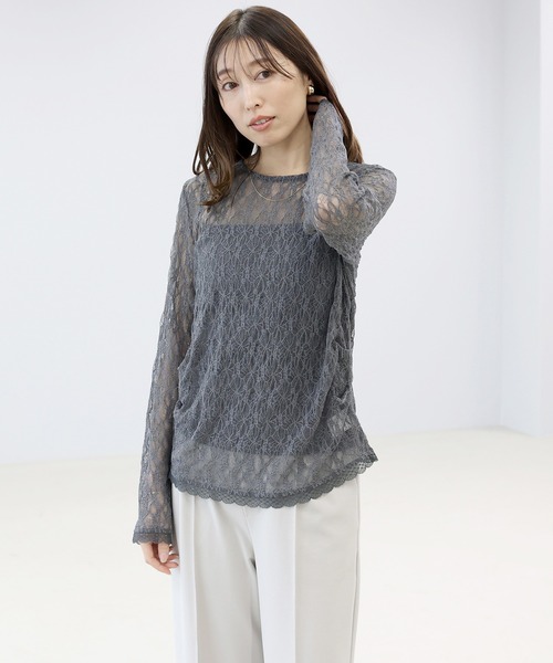 Aletta vita(アレッタビータ)の「サイドタックレースプルオーバー(Tシャツ/カットソー・レディース・チャコール/ブラック/アイボリー・M)」の12枚目の写真