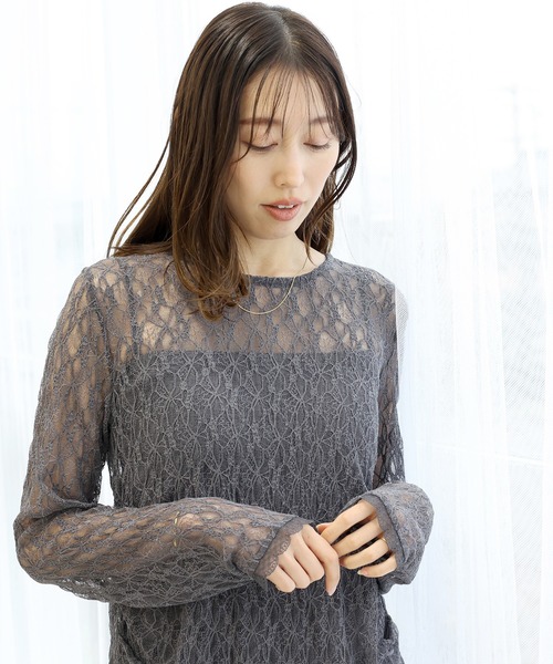 Aletta vita(アレッタビータ)の「サイドタックレースプルオーバー(Tシャツ/カットソー・レディース・チャコール/ブラック/アイボリー・M)」の15枚目の写真