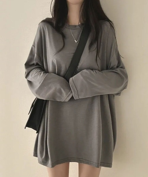 SallyLunn(サリーラン)の「ゆるシルエット 無地ロンT(Tシャツ/カットソー・レディース・グレー/ライトグレー/ホワイト/ブラック・MEDIUM/LARGE)」の4枚目の写真