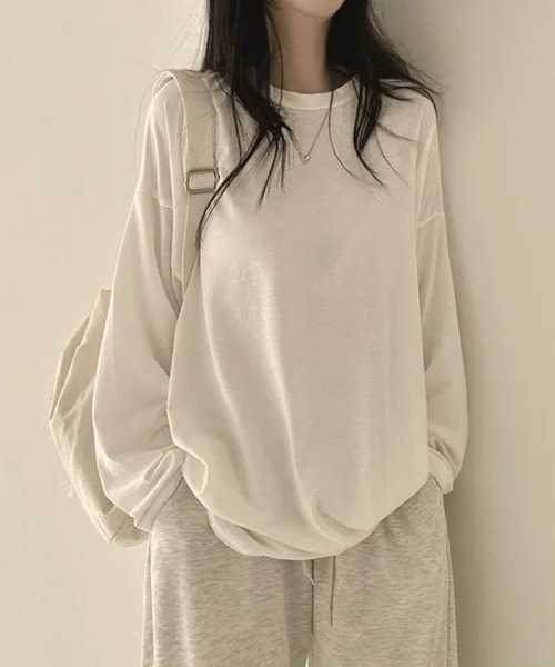 SallyLunn(サリーラン)の「ゆるシルエット 無地ロンT(Tシャツ/カットソー・レディース・グレー/ライトグレー/ホワイト/ブラック・MEDIUM/LARGE)」の3枚目の写真