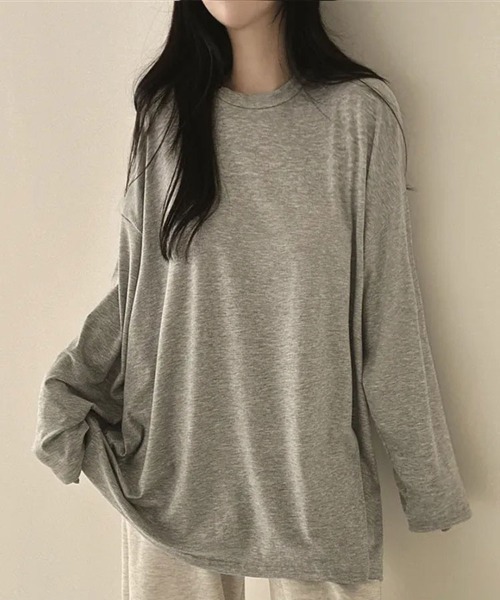 SallyLunn(サリーラン)の「ゆるシルエット 無地ロンT(Tシャツ/カットソー・レディース・グレー/ライトグレー/ホワイト/ブラック・MEDIUM/LARGE)」の2枚目の写真