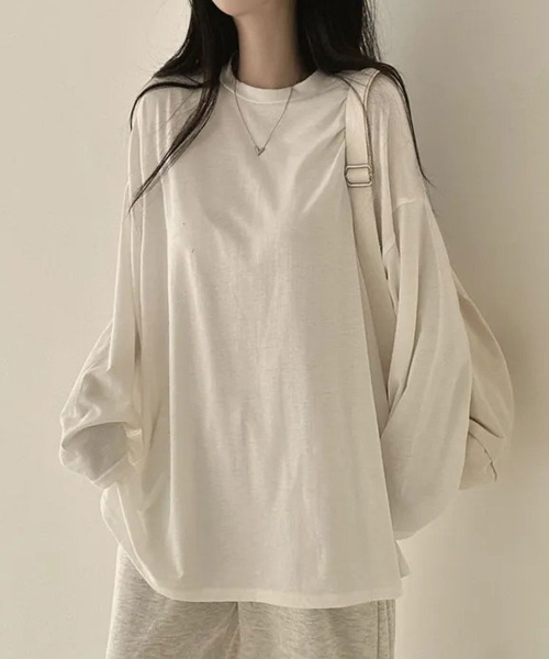 SallyLunn(サリーラン)の「ゆるシルエット 無地ロンT(Tシャツ/カットソー・レディース・グレー/ライトグレー/ホワイト/ブラック・MEDIUM/LARGE)」の9枚目の写真