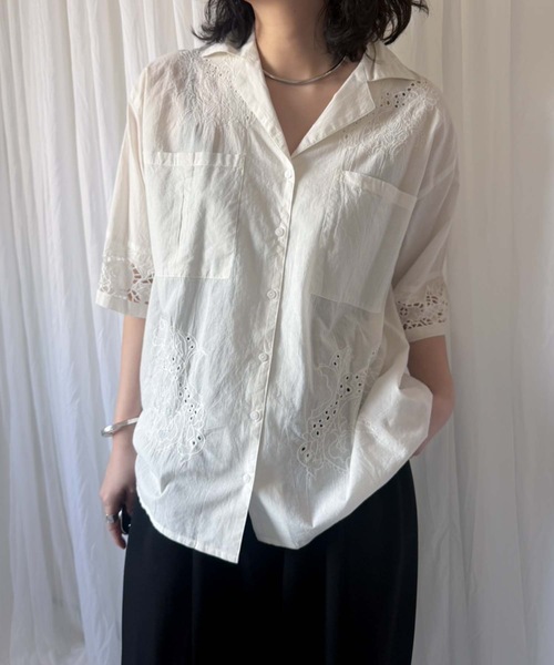 &HALF(アンドハーフ)の「【indian Cotton Collection】インド綿刺繍オープンカラーシャツ(シャツ/ブラウス・レディース・オフホワイト/ブラック・M/L)」の5枚目の写真