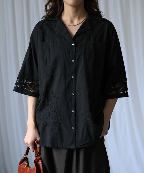 &HALF(アンドハーフ)の「【indian Cotton Collection】インド綿刺繍オープンカラーシャツ(シャツ/ブラウス・レディース・オフホワイト/ブラック・M/L)」の14枚目の写真