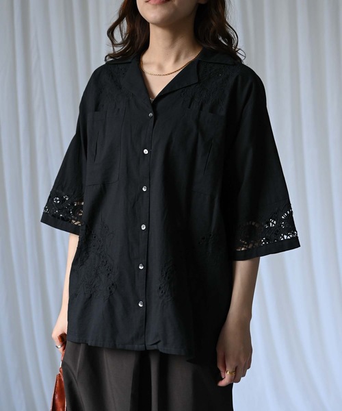 &HALF(アンドハーフ)の「【indian Cotton Collection】インド綿刺繍オープンカラーシャツ(シャツ/ブラウス・レディース・オフホワイト/ブラック・M/L)」の16枚目の写真