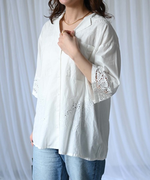 &HALF(アンドハーフ)の「【indian Cotton Collection】インド綿刺繍オープンカラーシャツ(シャツ/ブラウス・レディース・オフホワイト/ブラック・M/L)」の6枚目の写真