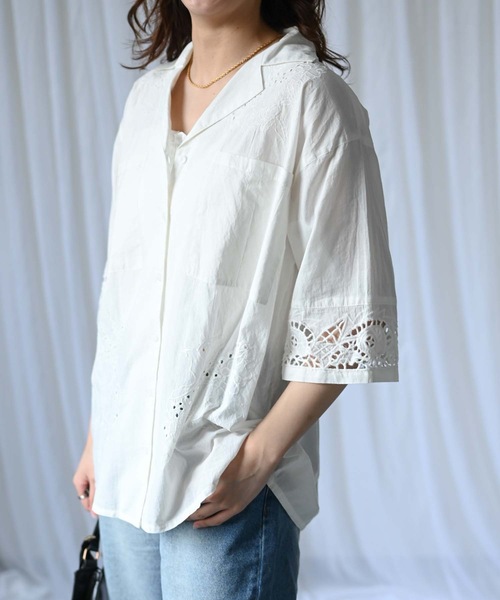 &HALF(アンドハーフ)の「【indian Cotton Collection】インド綿刺繍オープンカラーシャツ(シャツ/ブラウス・レディース・オフホワイト/ブラック・M/L)」の9枚目の写真