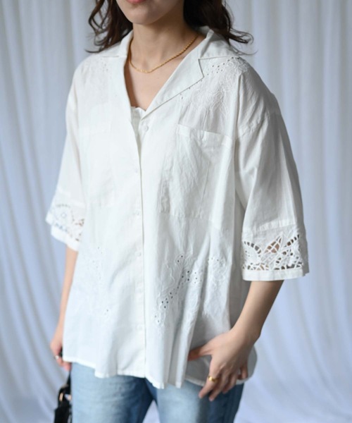 &HALF(アンドハーフ)の「【indian Cotton Collection】インド綿刺繍オープンカラーシャツ(シャツ/ブラウス・レディース・オフホワイト/ブラック・M/L)」の11枚目の写真