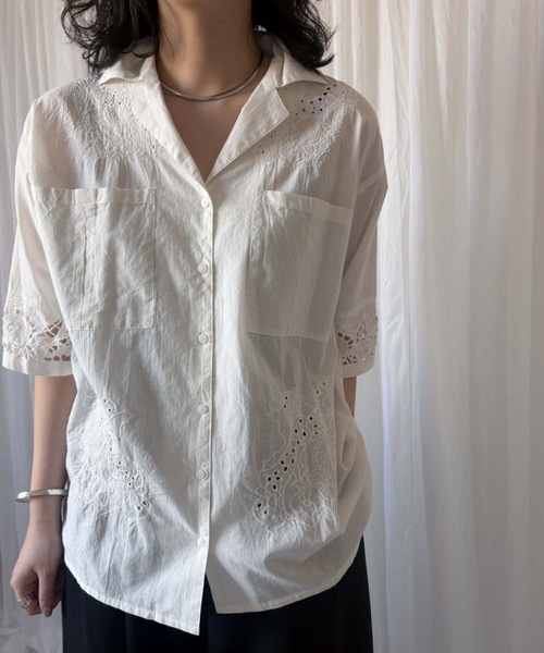 &HALF(アンドハーフ)の「【indian Cotton Collection】インド綿刺繍オープンカラーシャツ(シャツ/ブラウス・レディース・オフホワイト/ブラック・M/L)」の13枚目の写真