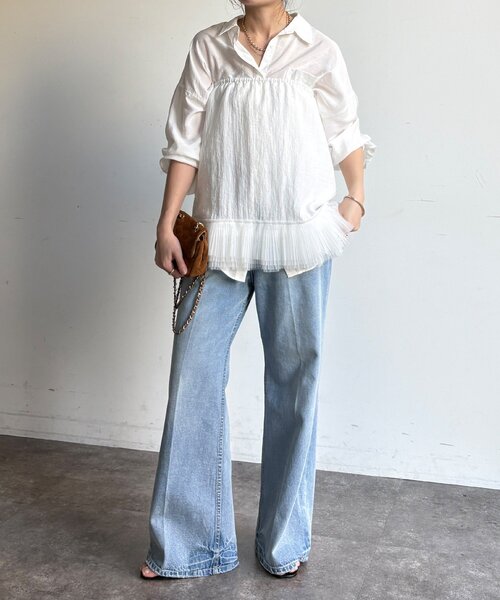 DouDou（ドゥドゥ）の「マルチWAYフリルトップス（シャツ/ブラウス・レディース・ブラック/オフホワイト・FREE）」の10枚目の写真