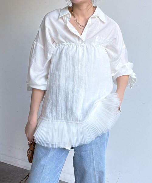 DouDou（ドゥドゥ）の「マルチWAYフリルトップス（シャツ/ブラウス・レディース・ブラック/オフホワイト・FREE）」の12枚目の写真