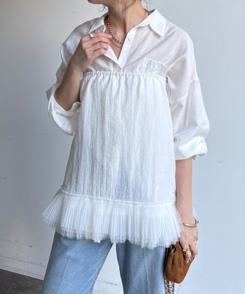 DouDou（ドゥドゥ）の「マルチWAYフリルトップス（シャツ/ブラウス・レディース・ブラック/オフホワイト・FREE）」の13枚目の写真