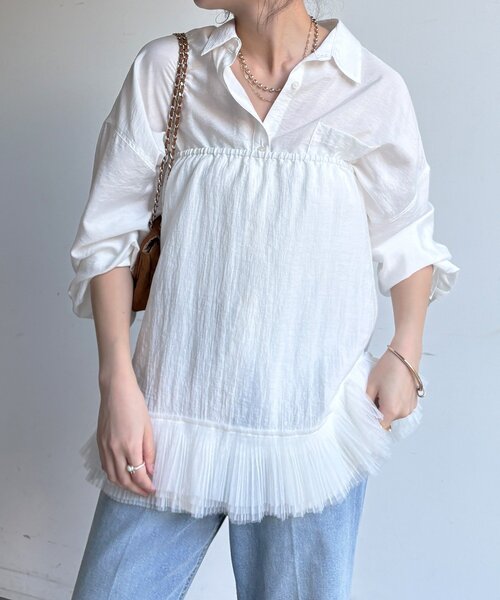 DouDou（ドゥドゥ）の「マルチWAYフリルトップス（シャツ/ブラウス・レディース・ブラック/オフホワイト・FREE）」の14枚目の写真