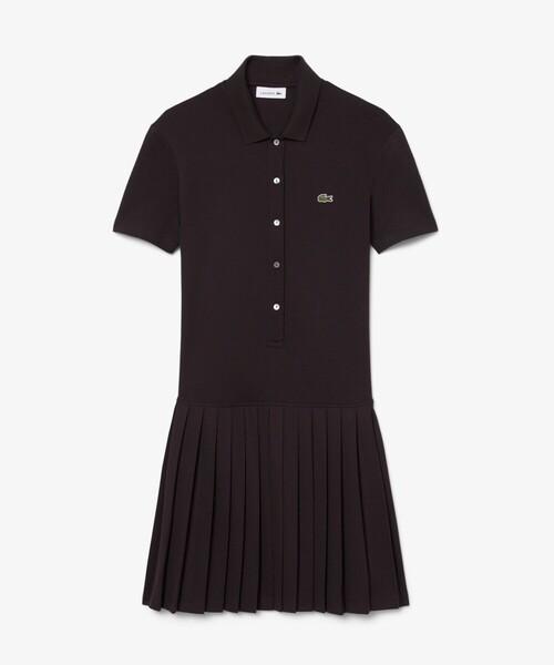 LACOSTE(ラコステ)の「ストレッチ鹿の子地プリーツポロドレス(ワンピース・レディース・オフホワイト/ブラウン・38/40/34/36)」の6枚目の写真