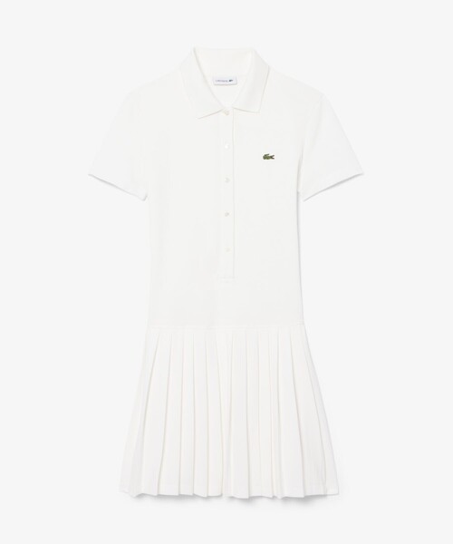 LACOSTE(ラコステ)の「ストレッチ鹿の子地プリーツポロドレス(ワンピース・レディース・オフホワイト/ブラウン・38/40/34/36)」の13枚目の写真
