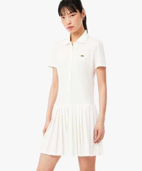 LACOSTE(ラコステ)の「ストレッチ鹿の子地プリーツポロドレス(ワンピース・レディース・オフホワイト/ブラウン・38/40/34/36)」の2枚目の写真