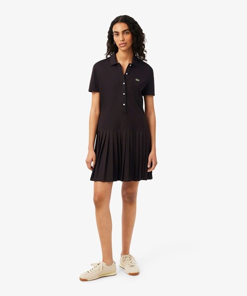LACOSTE(ラコステ)の「ストレッチ鹿の子地プリーツポロドレス(ワンピース・レディース・オフホワイト/ブラウン・38/40/34/36)」の3枚目の写真