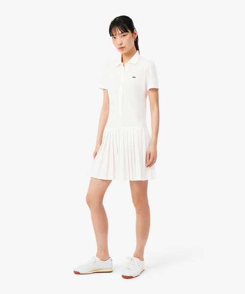 LACOSTE(ラコステ)の「ストレッチ鹿の子地プリーツポロドレス(ワンピース・レディース・オフホワイト/ブラウン・38/40/34/36)」の10枚目の写真