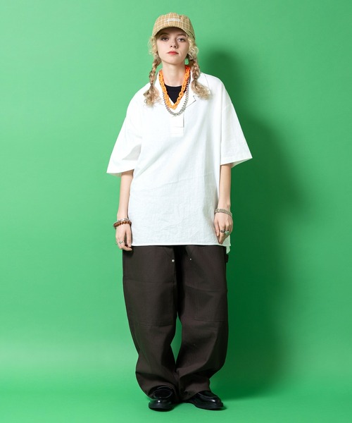 a.p.o.v.（エーピーオービー）の「a.p.o.v. バックアシンメトリーフレイム刺繍コットンスーパーワイドダブルニーペインターパンツ（チノパンツ・メンズ・ブラウン/ブラック・ONESIZE）」の5枚目の写真